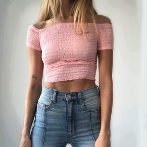 Baby pink smocked crop top